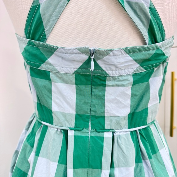 J. Crew Karina Gingham Midi Dress Green Blue Check Square Neckline Size 4 50s - Picture 10 of 11